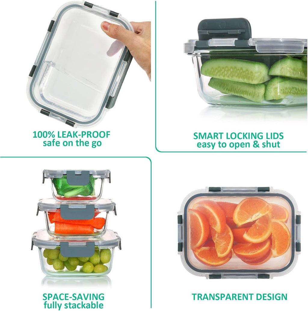 24-Piece Airtight Glass Food Storage Set – Kitchen Organization, Meal Prep