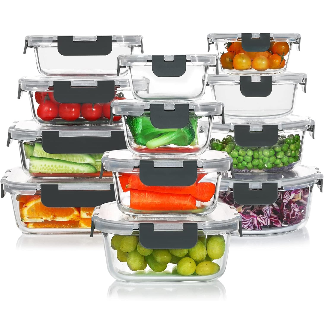 24-Piece Airtight Glass Food Storage Set – Kitchen Organization, Meal Prep