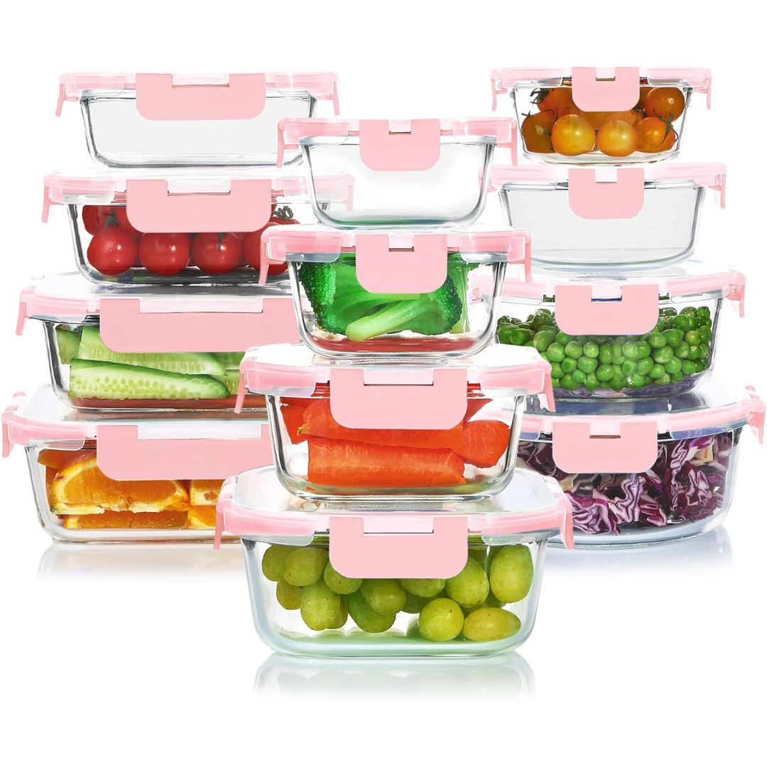 24-Piece Airtight Glass Food Storage Set – Kitchen Organization, Meal Prep