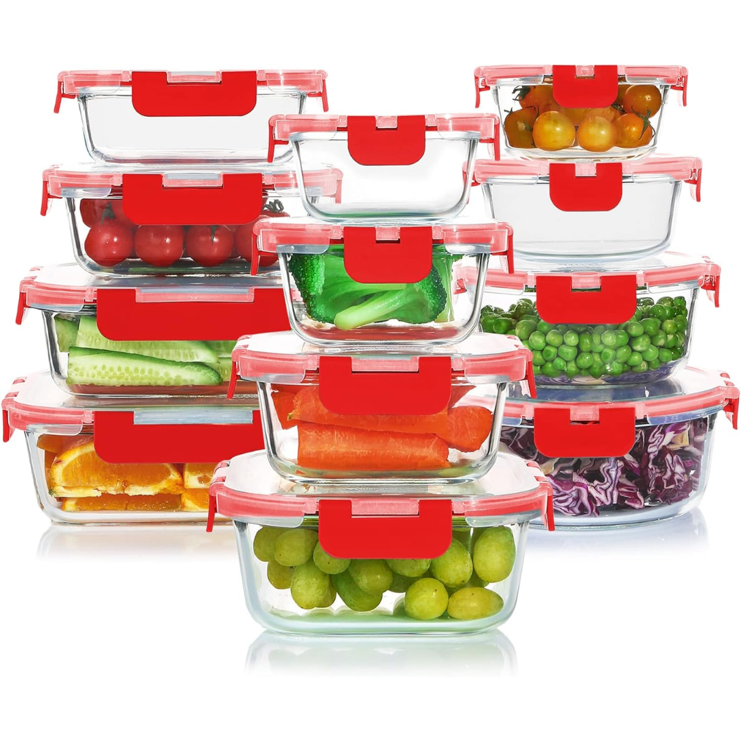 24-Piece Airtight Glass Food Storage Set – Kitchen Organization, Meal Prep