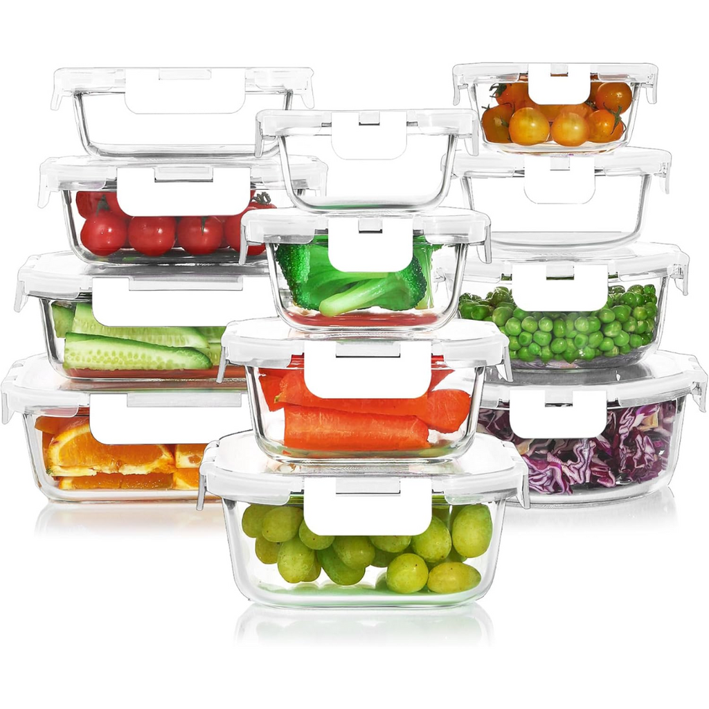 24-Piece Airtight Glass Food Storage Set – Kitchen Organization, Meal Prep