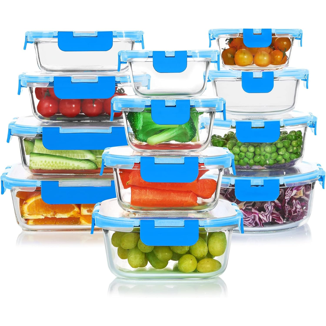 24-Piece Airtight Glass Food Storage Set – Kitchen Organization, Meal Prep