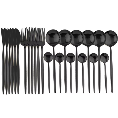 24-Piece Black Stainless Steel Cutlery Set – Dining, Gift