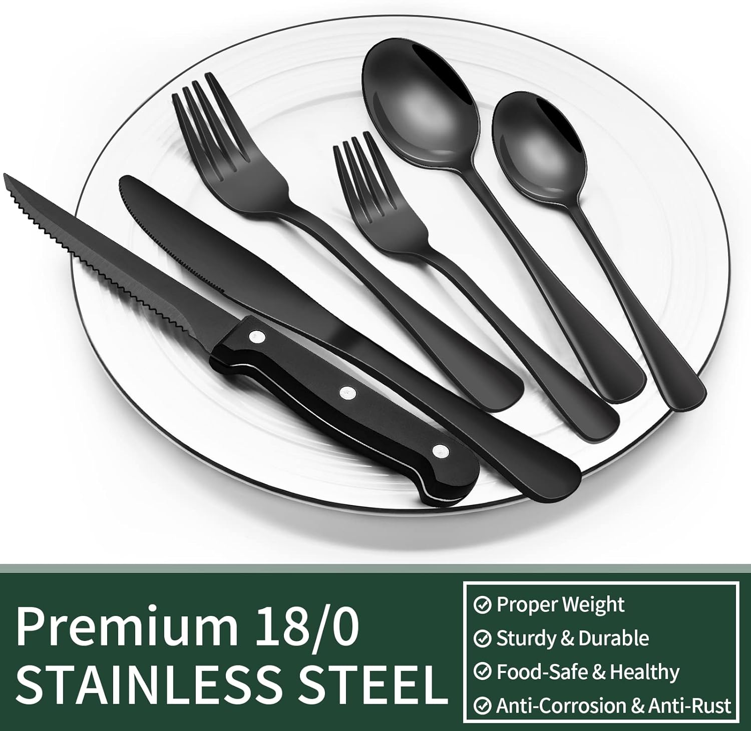 24-Piece Black Stainless Steel Cutlery Set – Dining, Gift