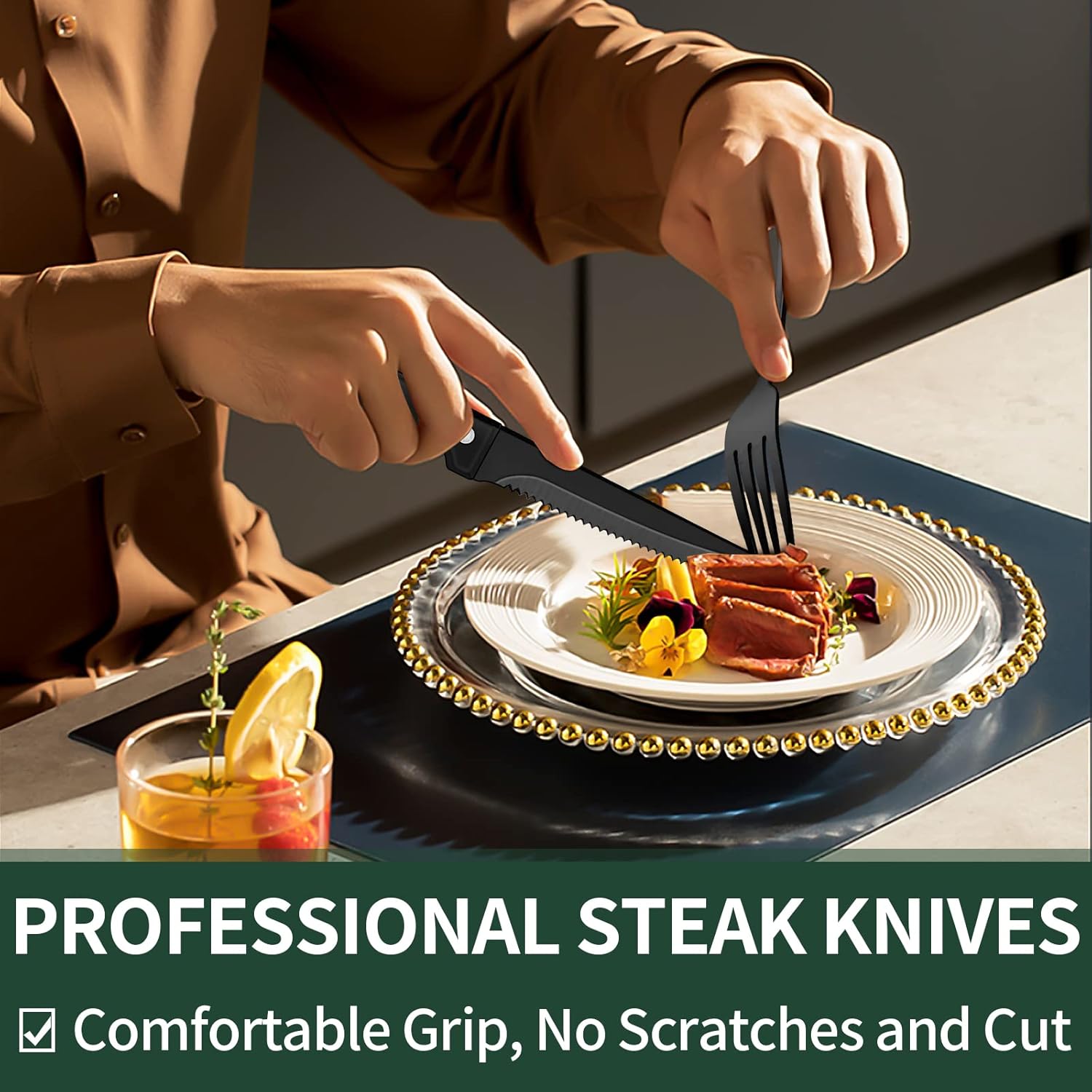 24-Piece Black Stainless Steel Cutlery Set – Dining, Gift