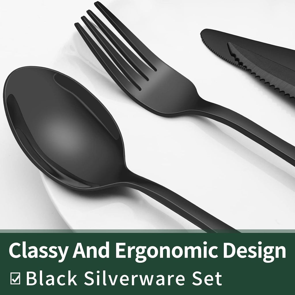 24-Piece Black Stainless Steel Cutlery Set – Dining, Gift