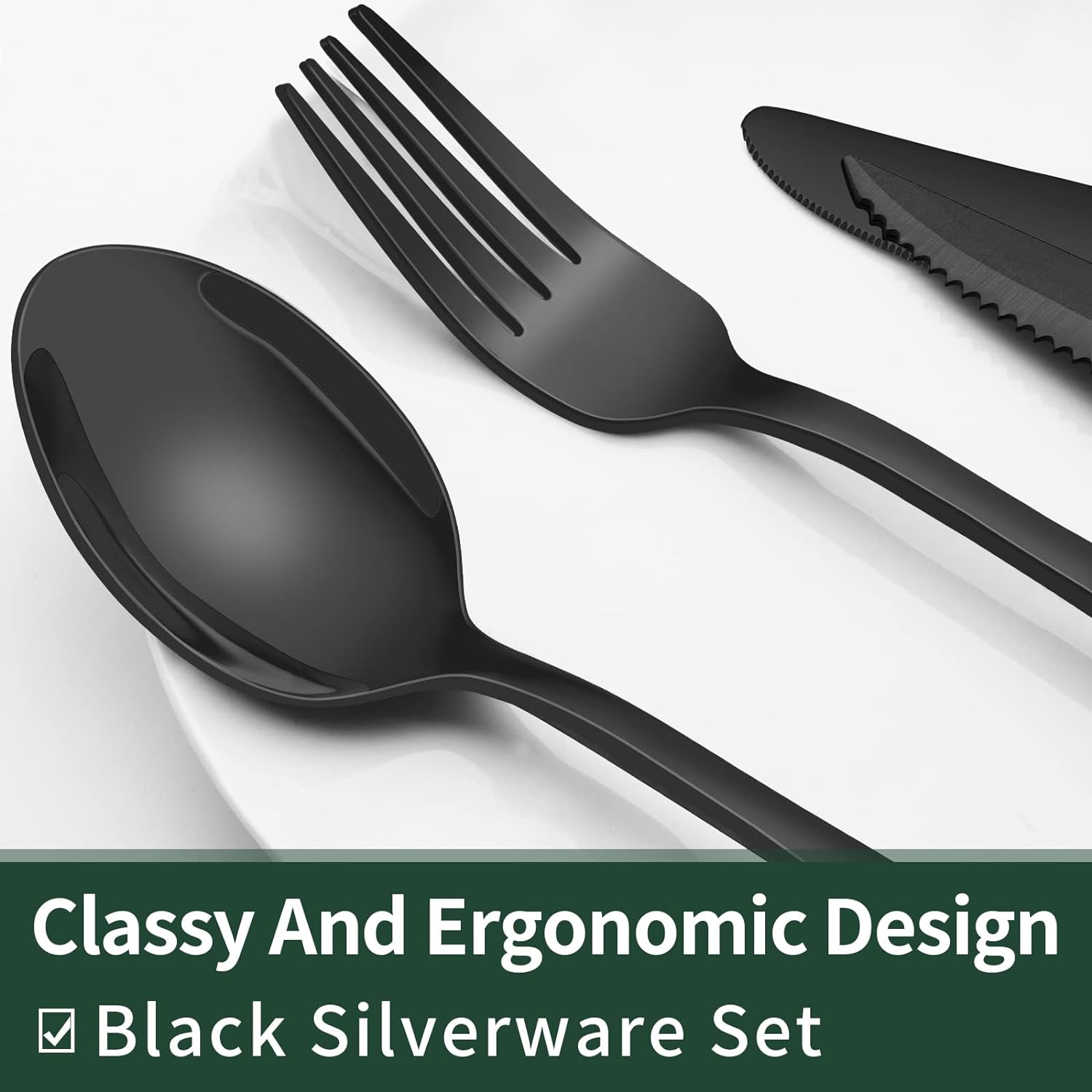 24-Piece Black Stainless Steel Cutlery Set – Dining, Gift