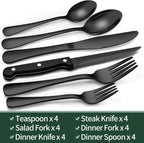 24-Piece Black Stainless Steel Cutlery Set – Dining, Gift