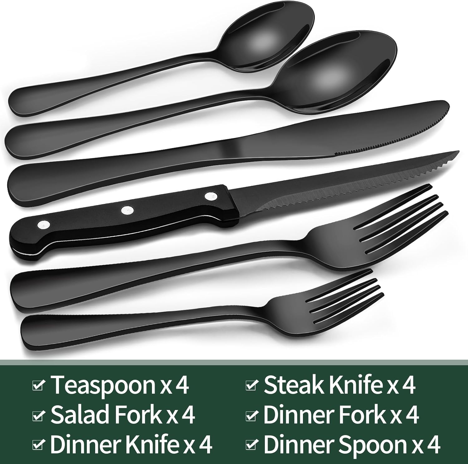 24-Piece Black Stainless Steel Cutlery Set – Dining, Gift