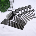 24-Piece Black Stainless Steel Cutlery Set – Dining, Gift