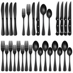 24-Piece Black Stainless Steel Cutlery Set – Dining, Gift