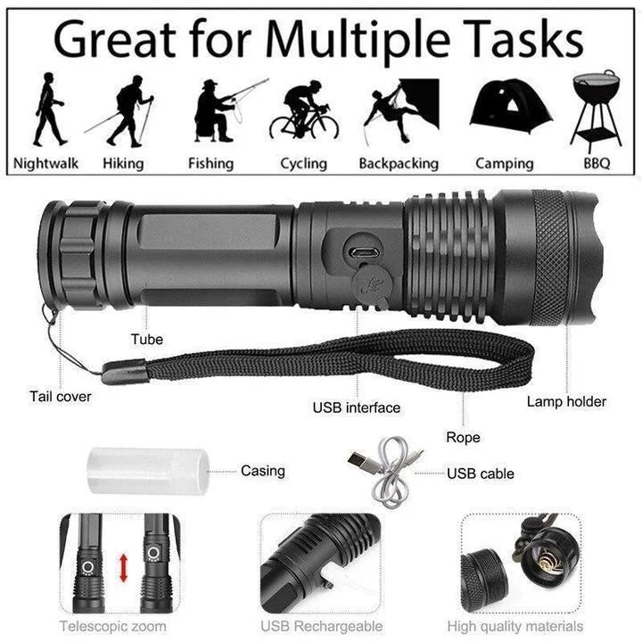 90000 Lumens Xhp50.2 Flashlight – Outdoor Adventure, Emergency Use