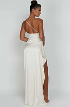 Asymmetric Slit Maxi Evening Dress for Women - Warm-Season Party Wear