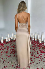 Asymmetric Slit Maxi Evening Dress for Women - Warm-Season Party Wear