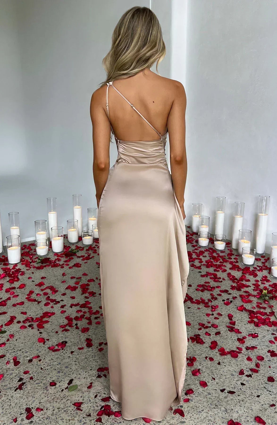Asymmetric Slit Maxi Evening Dress for Women - Warm-Season Party Wear