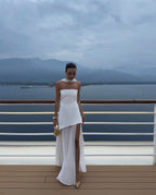 Asymmetrical Maxi Dress for Wedding Guests - Elegant Chiffon Evening Gown