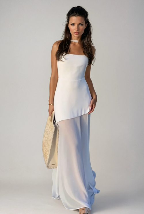 Asymmetrical Maxi Dress for Wedding Guests - Elegant Chiffon Evening Gown