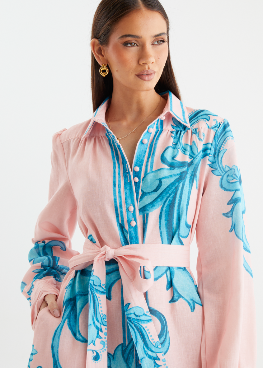 Belted Shirt Dress in Lightweight Fabric for Casual or Office Wear
