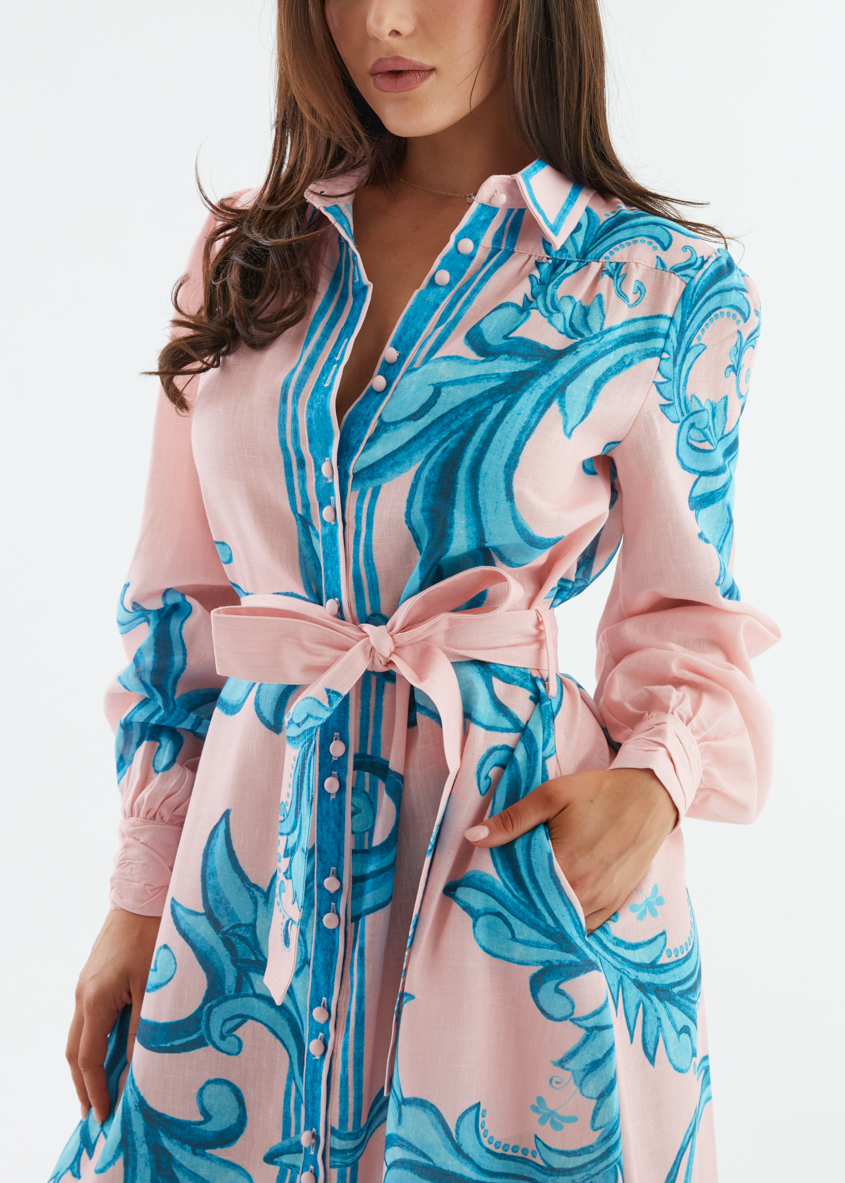 Belted Shirt Dress in Lightweight Fabric for Casual or Office Wear
