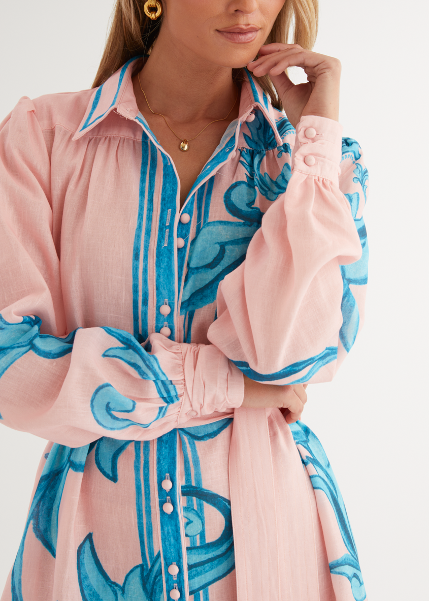 Belted Shirt Dress in Lightweight Fabric for Casual or Office Wear