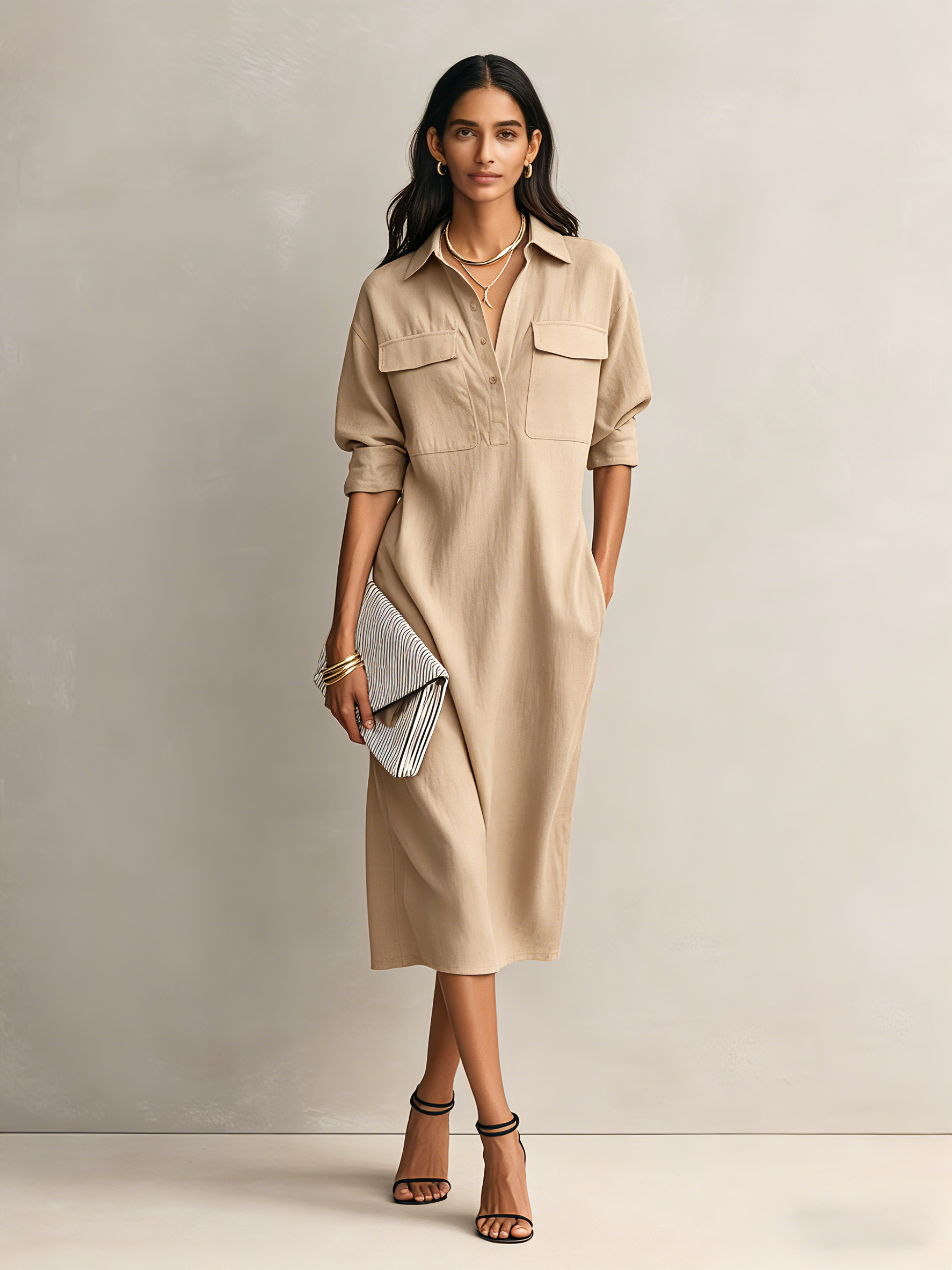 Black Cotton-Linen Blend Midi Dress for Women UK – Short-Sleeved Cocktail Garden Party Evening Gown