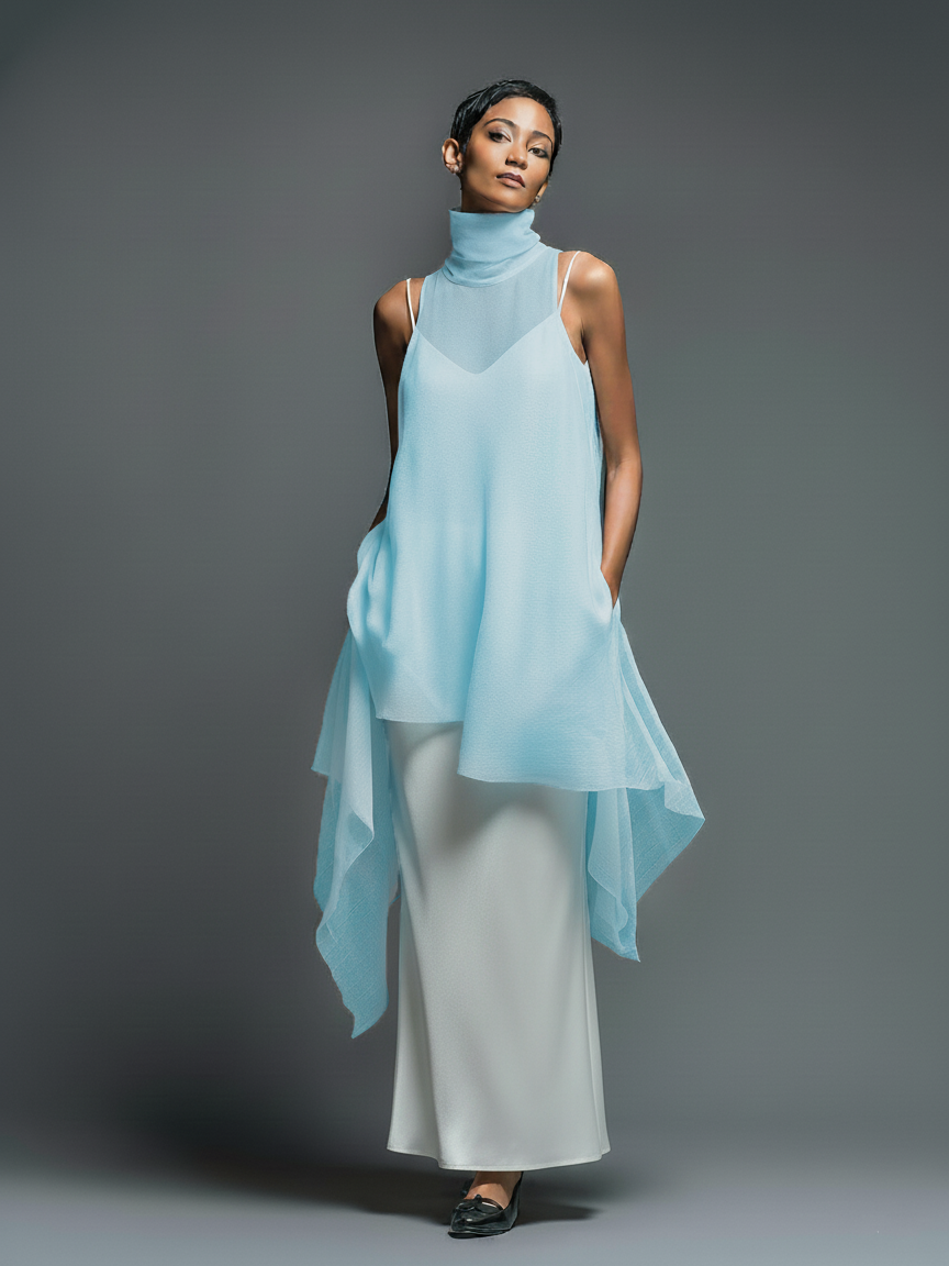 Black Imitation Acetate Slip Dress Women UK – Minimalist Maxi Dress with Chiffon Overlay, Wedding Guest Cocktail