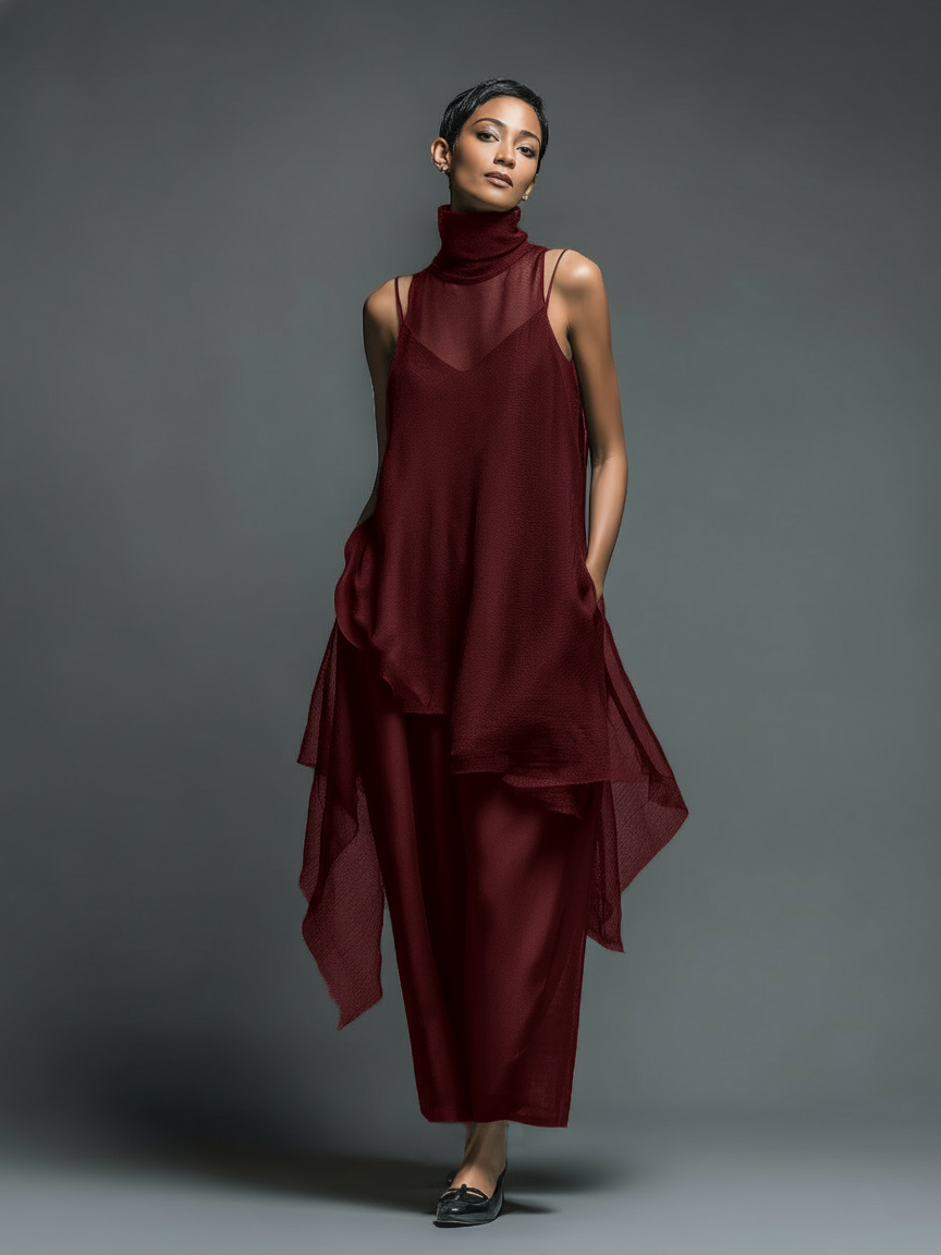 Black Imitation Acetate Slip Dress Women UK – Minimalist Maxi Dress with Chiffon Overlay, Wedding Guest Cocktail