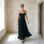 Black Polka Dot Maxi Dress for Wedding Guests - Elegant and Comfortable Design