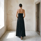 Black Polka Dot Maxi Dress for Wedding Guests - Elegant and Comfortable Design