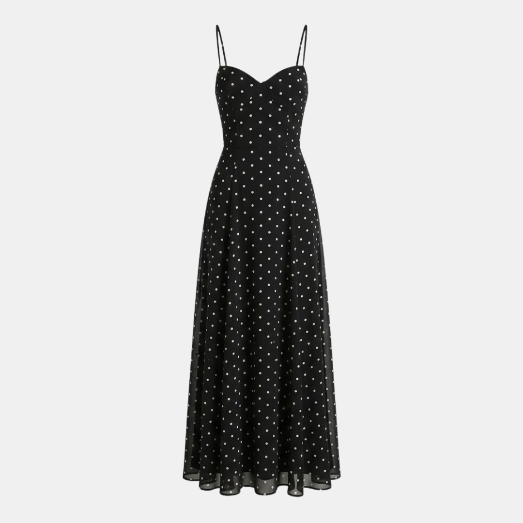 Black Polka Dot Maxi Dress for Wedding Guests - Elegant and Comfortable Design