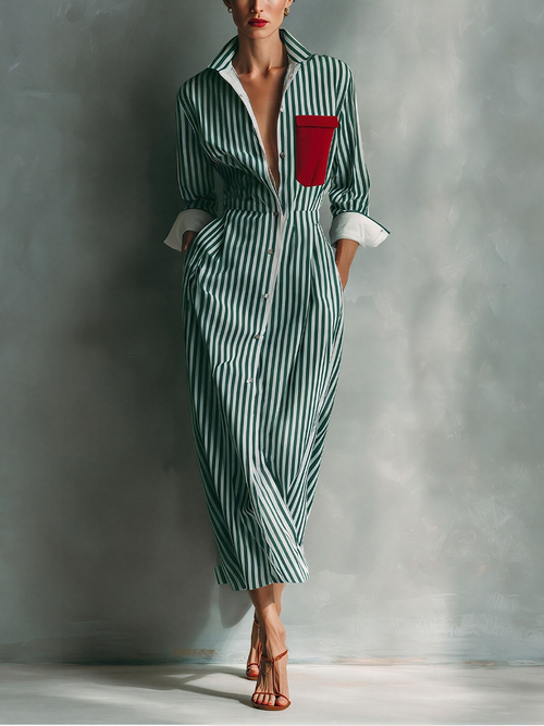 Blue And White Cotton Blend Striped Shirt Dress Women UK – Smart Casual Holiday Wear Brunch