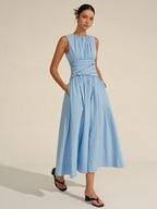 Blue Midi Dress - Lightweight Fabric - Casual Style - Perfect for Summer Events