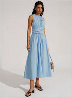 Blue Midi Dress - Lightweight Fabric - Casual Style - Perfect for Summer Events