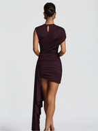 Bordeaux One-Shoulder Mini Dress - Elegant Party Wear in Soft Fabric