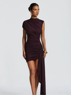 Bordeaux One-Shoulder Mini Dress - Elegant Party Wear in Soft Fabric