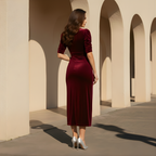 Burgundy Velvet Midi Cocktail Dress for Women - Elegant Evening Wear