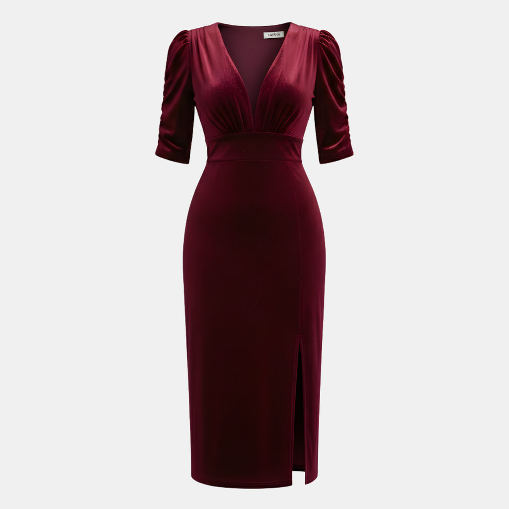 Burgundy Velvet Midi Cocktail Dress for Women - Elegant Evening Wear