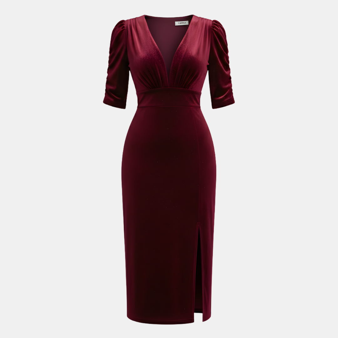 Burgundy Velvet Midi Cocktail Dress for Women - Elegant Evening Wear