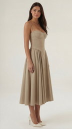 Corset Midi Dress Women UK – Formal Occasion Wedding Guest Evening Gown, Cocktail