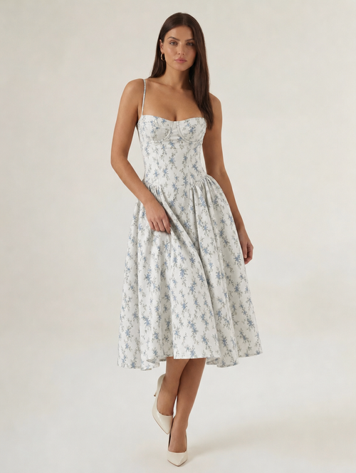 Corset Midi Dress Women UK – Formal Occasion Wedding Guest Evening Gown, Cocktail