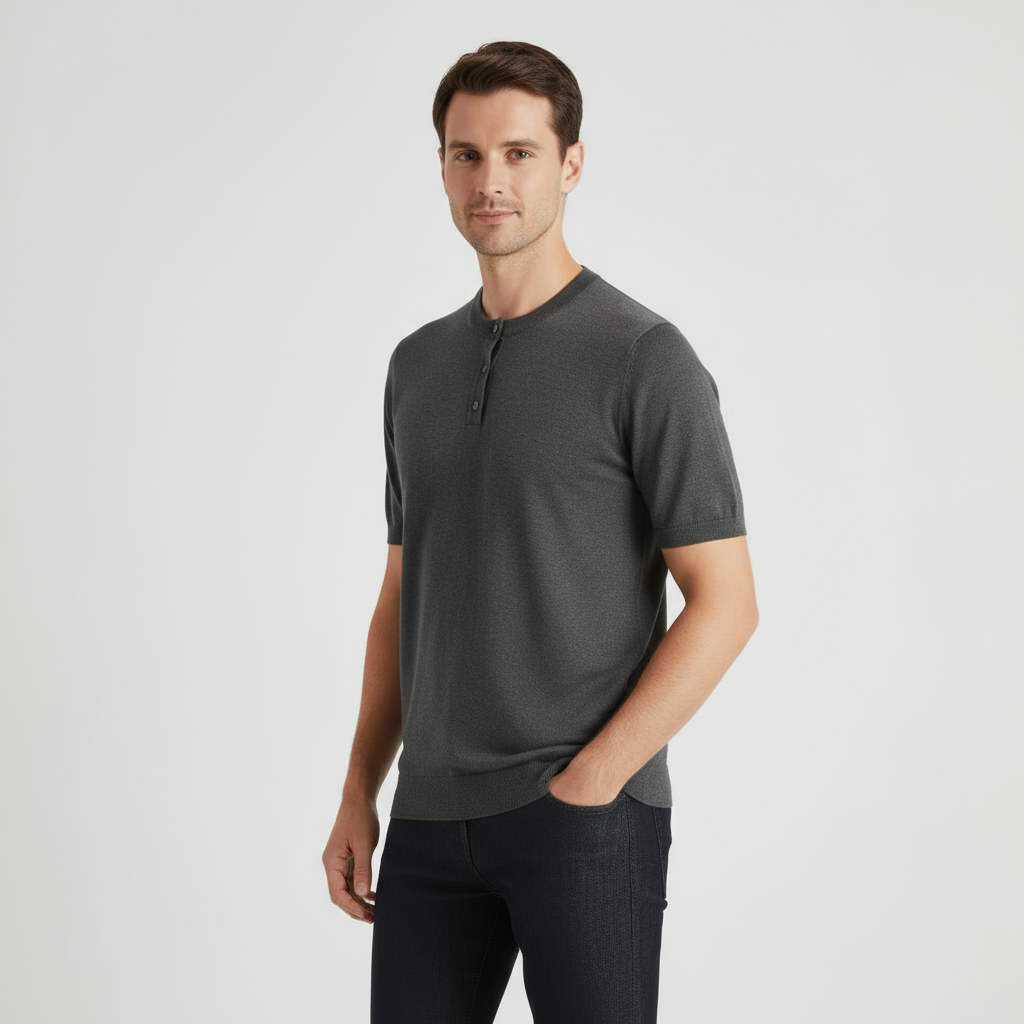 Cotton Henley T-Shirt for Men - Casual Short Sleeve Top for Everyday Wear in Various Colors and Sizes