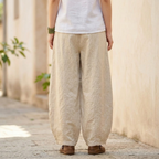 Cotton Linen High Waist Lantern Trousers for Women - Casual Chic Style