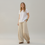 Cotton Linen High Waist Lantern Trousers for Women - Casual Chic Style