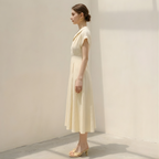 Cotton Linen Midi Dress for Women - Tailored Shirt Style, Casual Wear