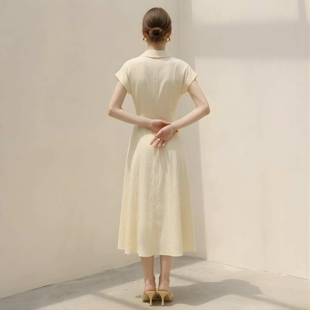Cotton Linen Midi Dress for Women - Tailored Shirt Style, Casual Wear