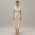 Cotton Linen Midi Dress for Women - Tailored Shirt Style, Casual Wear