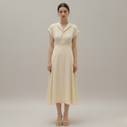 Cotton Linen Midi Dress for Women - Tailored Shirt Style, Casual Wear