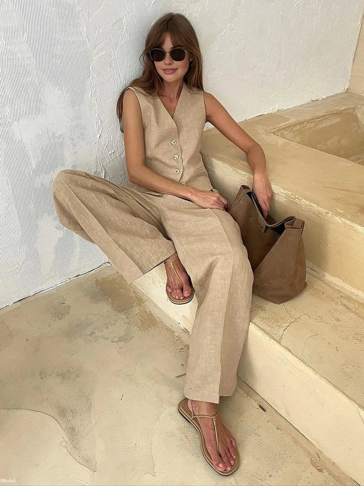 Cotton Linen Two-Piece Outfit for Casual Wear and Relaxation