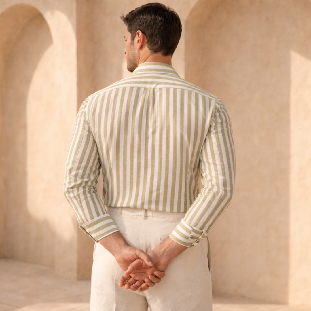 Cotton Striped Collared Shirt for Men - Casual Wear, Short Sleeve