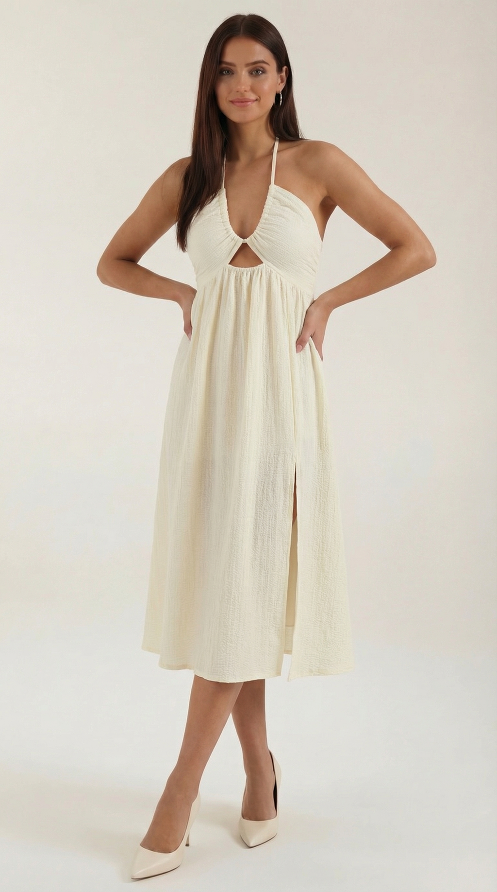 Cutout Midi Dress in Soft Fabric - Elegant Casual Wear for Women
